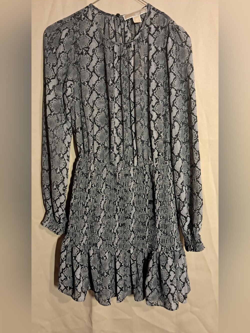 Michael Kors Long Sleeve Snake Print Dress in Gray and Black